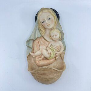 vintage madonna & child holy water font devotional decor